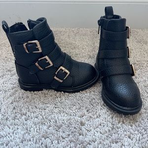 Worn Twice - Toddler Girls Black Leather Boots with Buckles
